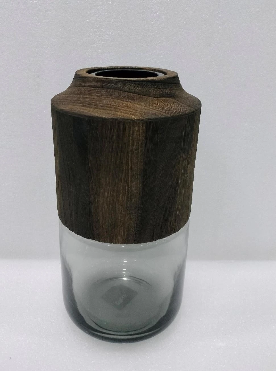 Glass vase with Wooden Cylinder 30x10x15cm